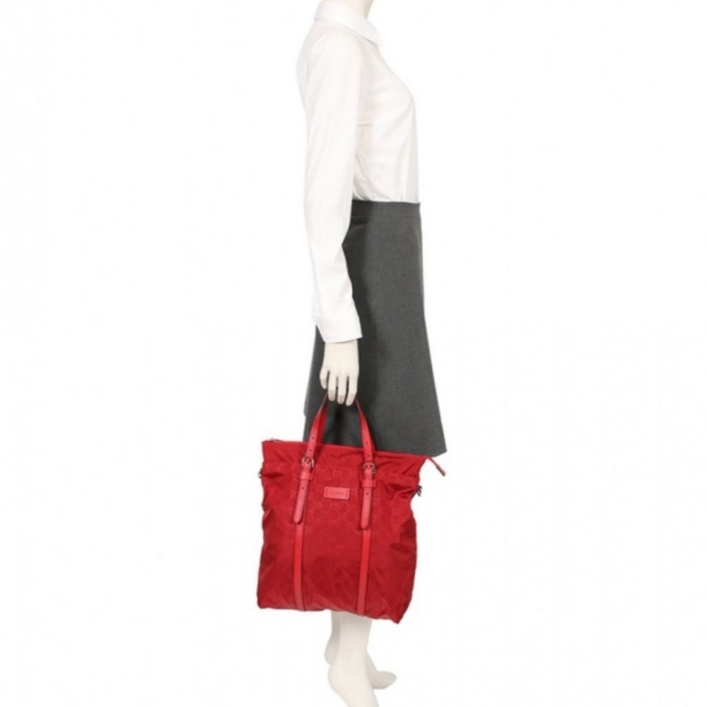 SOLD!!!  Gucci Nylon & Leather Red Tote Crossbody - Picture 7 of 8